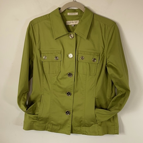 Jones NY Sport Fall Stretch Women’s Size M Button Down Olive Green Jacket - Picture 2 of 16